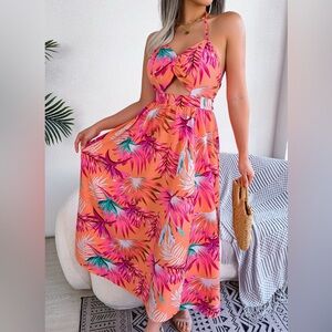 Tropical Floral Backless Dress